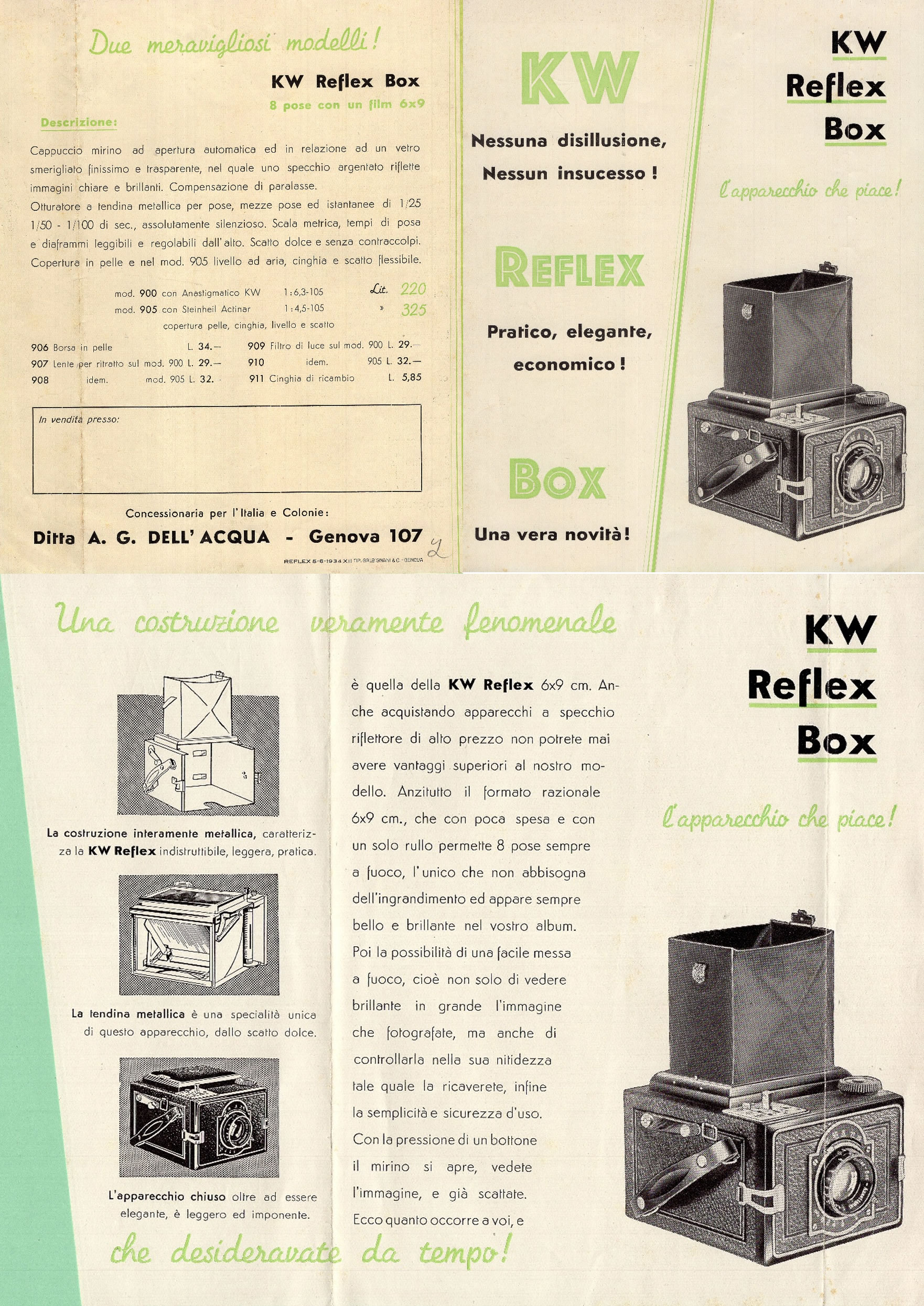 KW BOX CAMERA - DEPLIANT PUBBLICITARIO DEL 1934